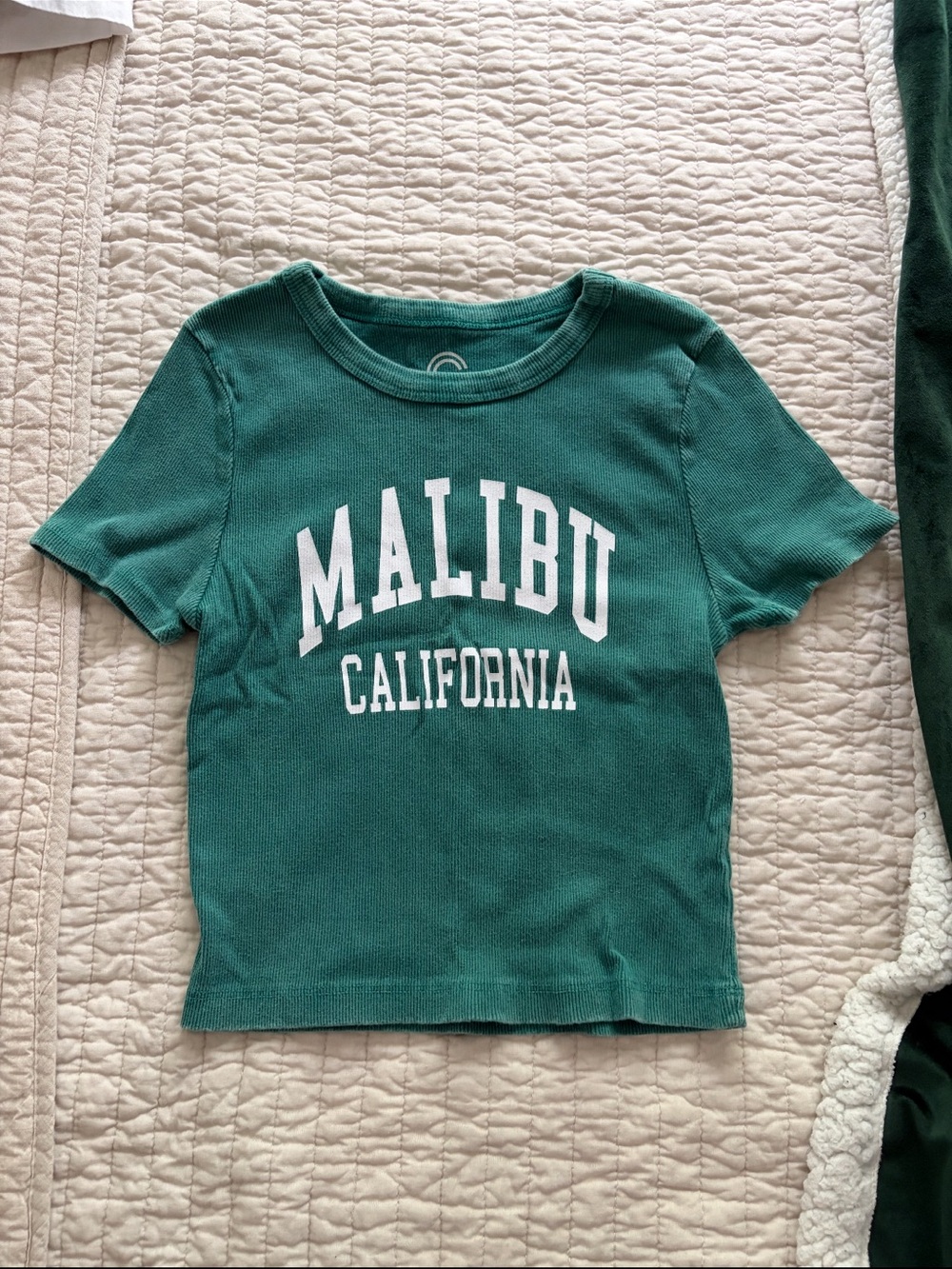 Malibu California 100% Cotton Turqouise Green Blue Baby Tee Top Shirt